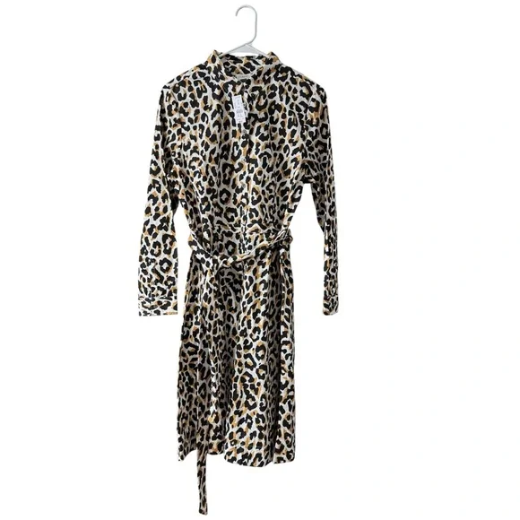J.Crew Factory Leopard Print Tie Waist Shirt Dress Cotton Poplin Size 10 NEW - Picture 11 of 12